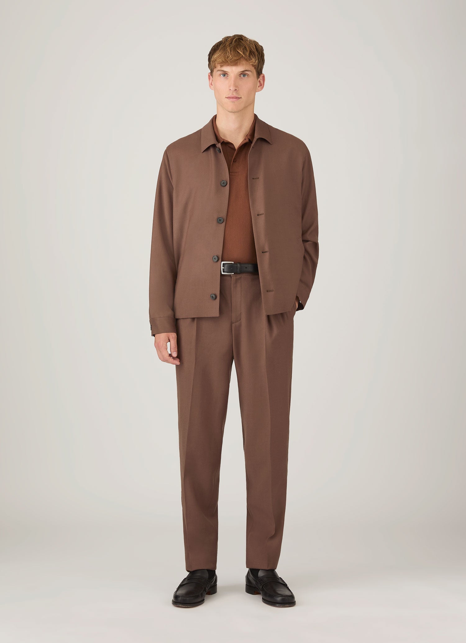 Men's Long Sleeve Riviera Polo Shirt in Conker Brown