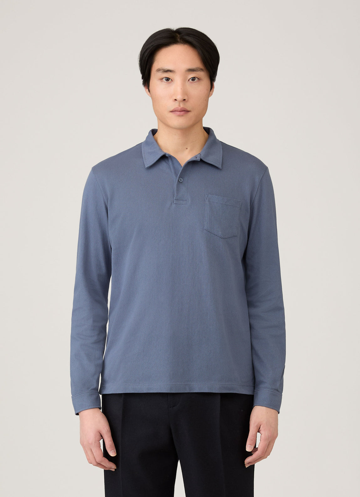 Men's Long Sleeve Riviera Polo Shirt in Selvedge Blue