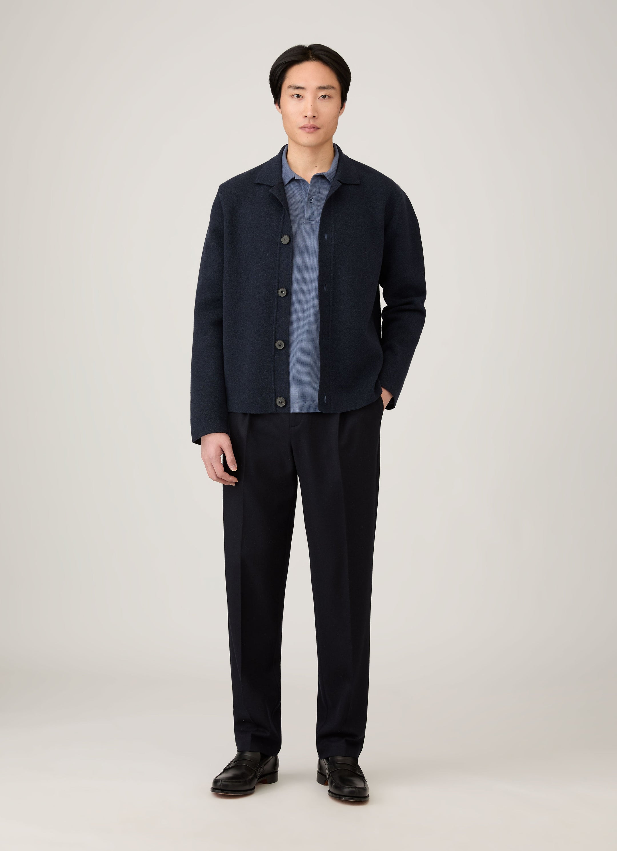 Men's Long Sleeve Riviera Polo Shirt in Selvedge Blue