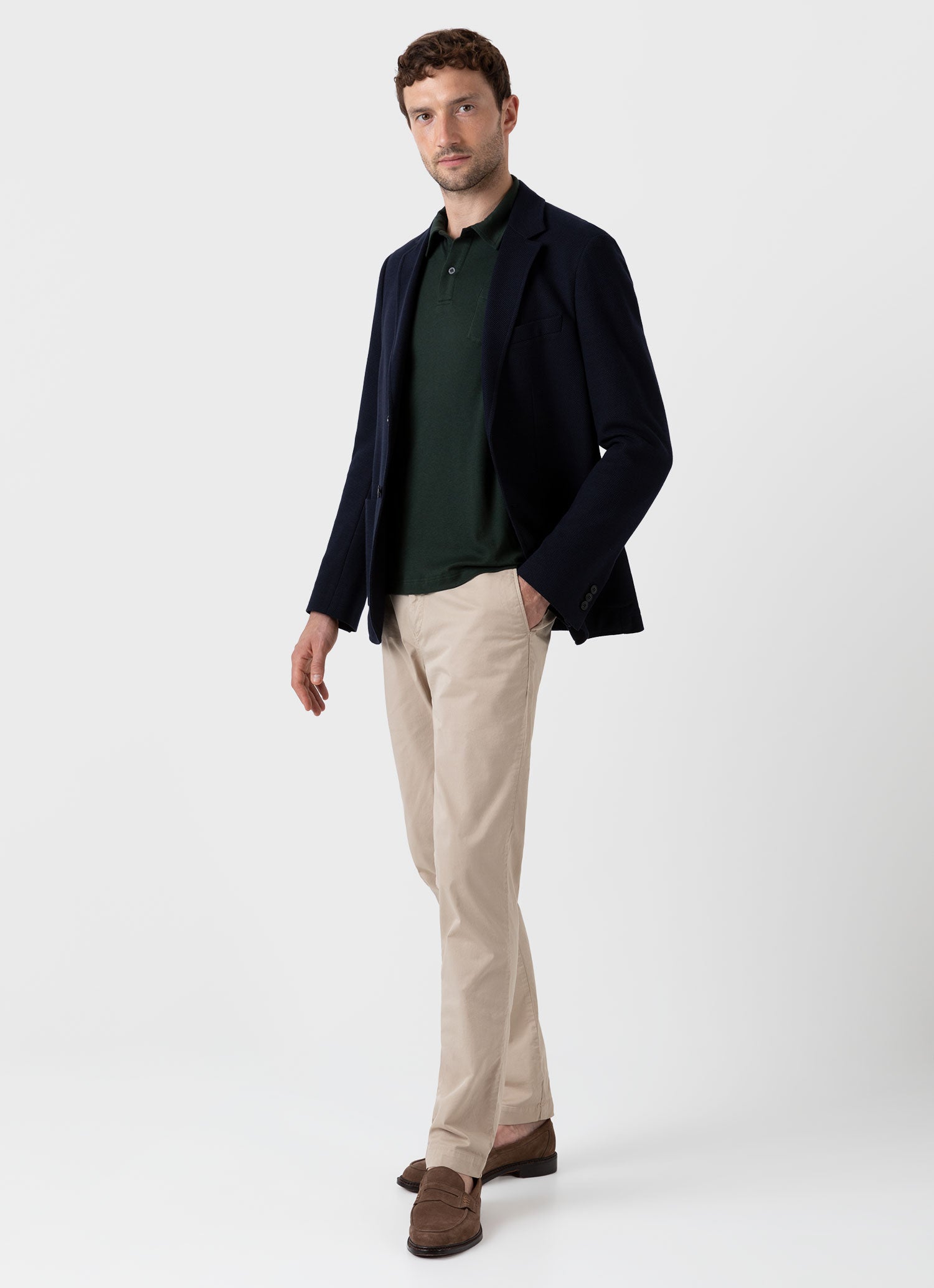 Men's Sea Island Cotton Jersey Polo Shirt in Seaweed