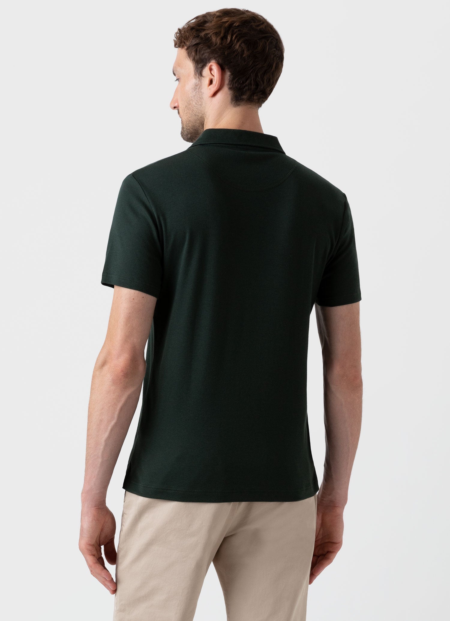 Men's Sea Island Cotton Jersey Polo Shirt in Seaweed