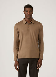 Men's Long Sleeve Classic Jersey Polo Shirt in Dark Cedar