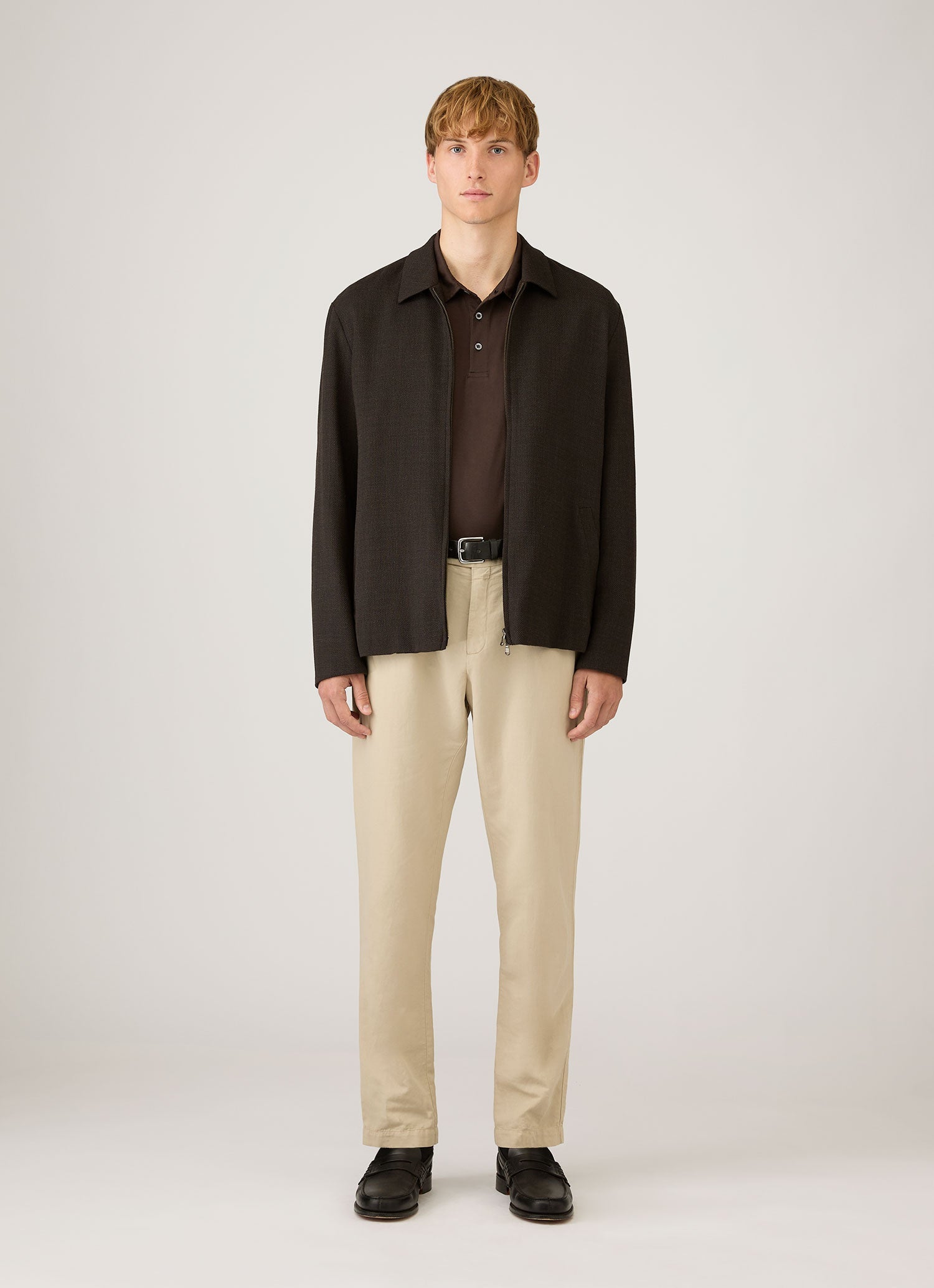 Men's Long Sleeve Classic Jersey Polo Shirt in Dark Chocolate