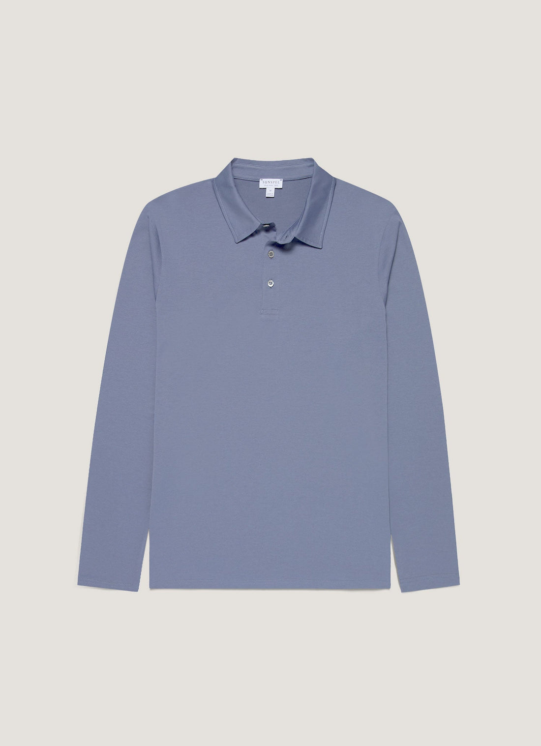Men's Long Sleeve Classic Jersey Polo Shirt in Selvedge Blue