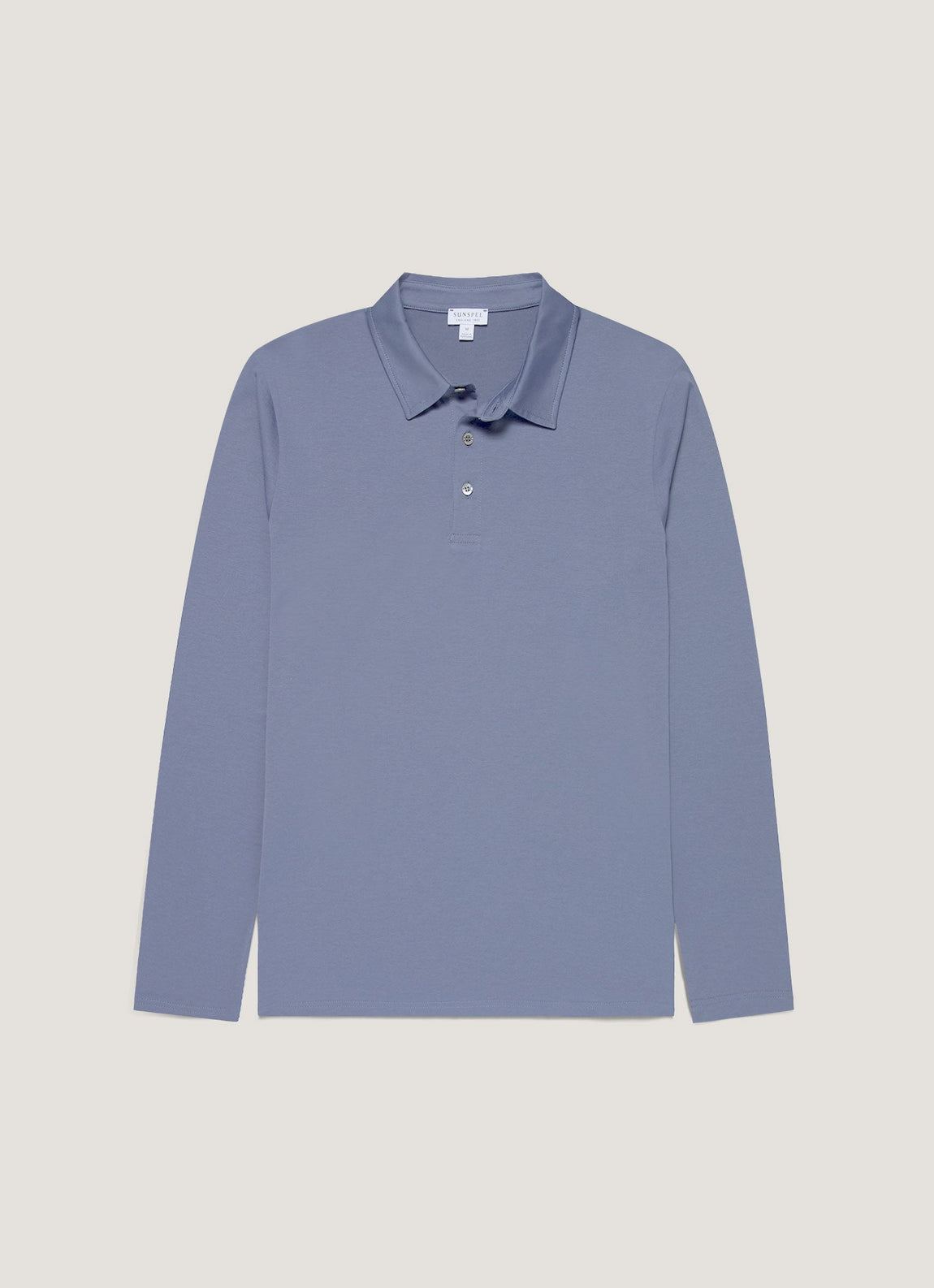 Men's Long Sleeve Classic Jersey Polo Shirt in Selvedge Blue