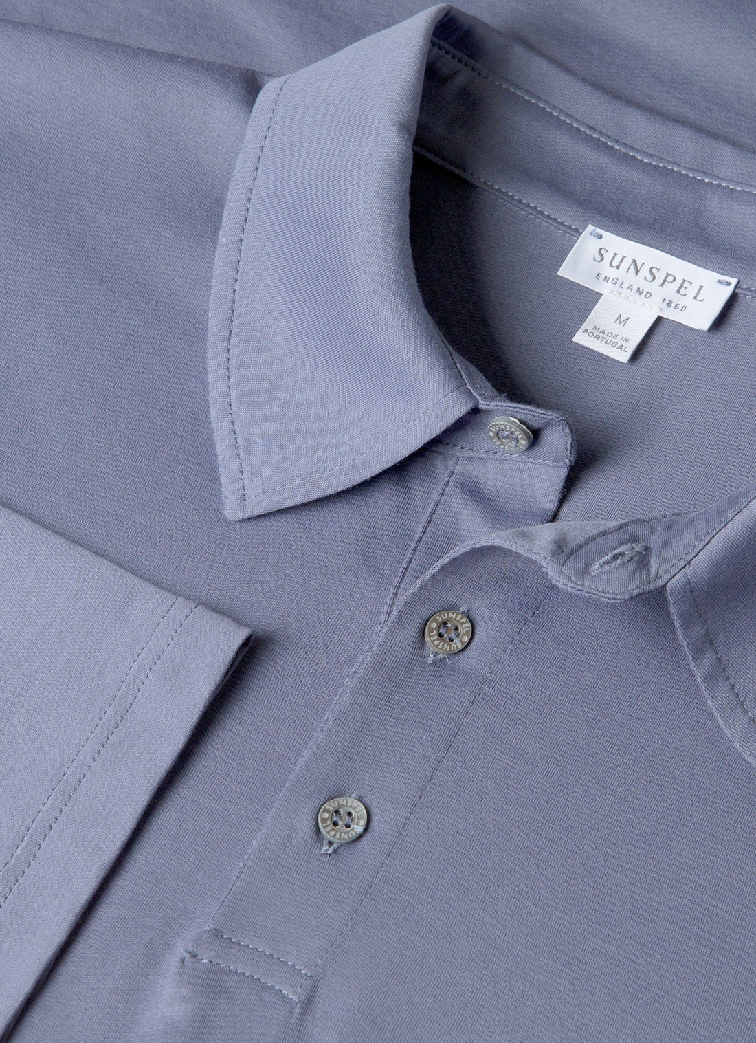 Men's Long Sleeve Classic Jersey Polo Shirt in Selvedge Blue