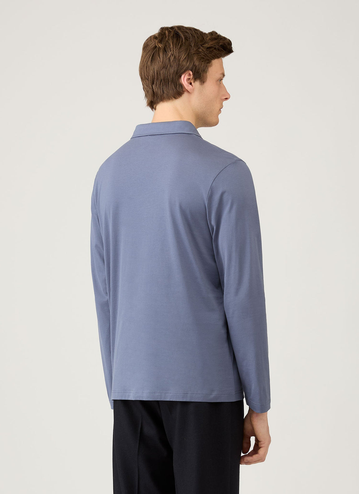 Men's Long Sleeve Classic Jersey Polo Shirt in Selvedge Blue