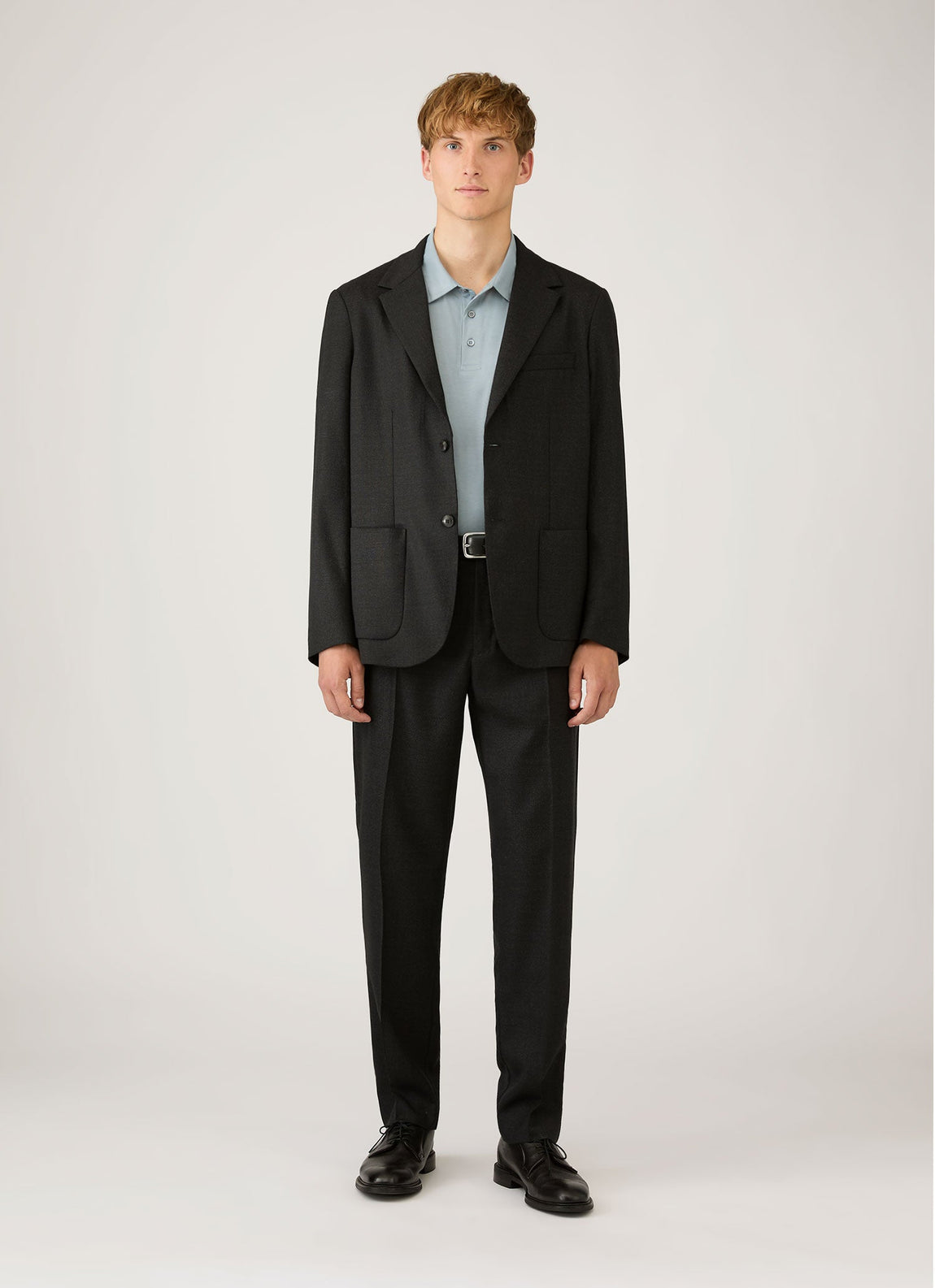 Men's Long Sleeve Classic Jersey Polo Shirt in Stone Blue