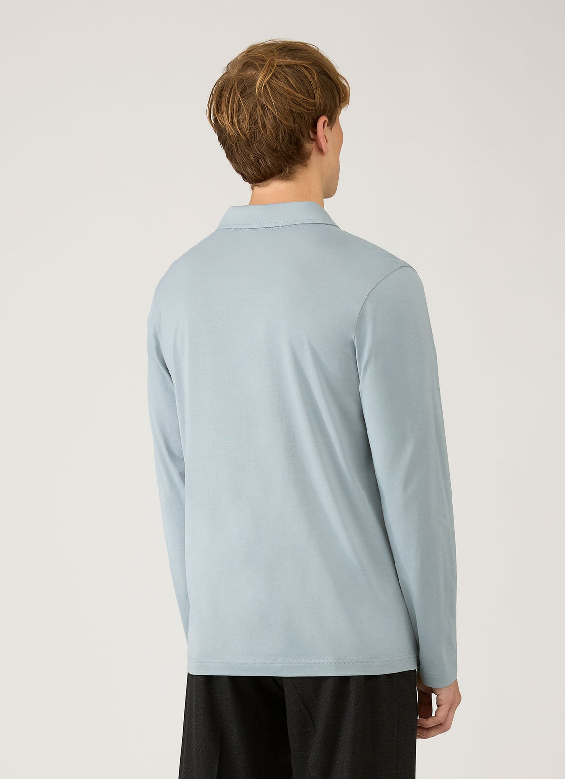 Men's Long Sleeve Classic Jersey Polo Shirt in Stone Blue