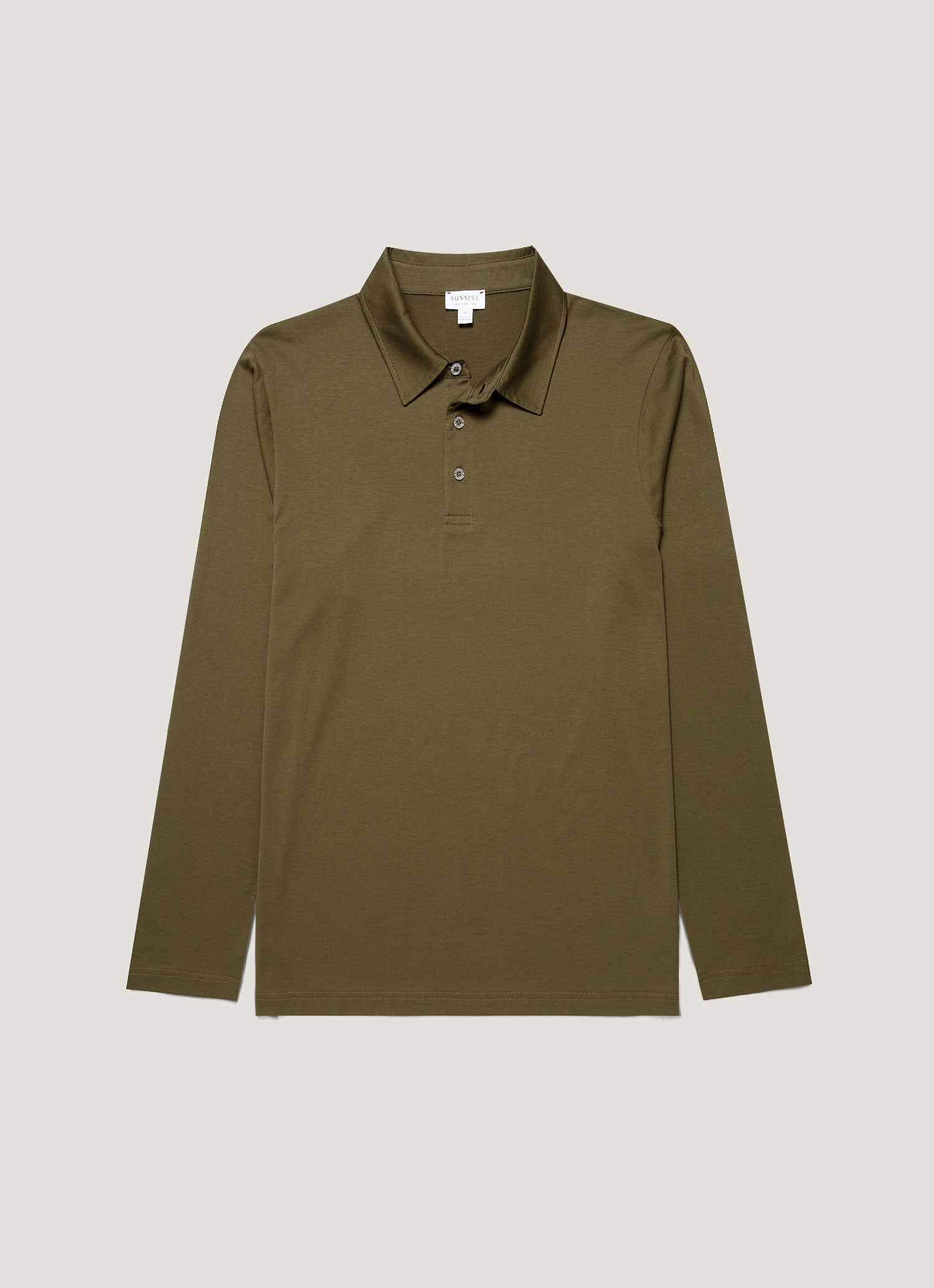 Men's Long Sleeve Classic Jersey Polo Shirt in Deep Olive | Sunspel