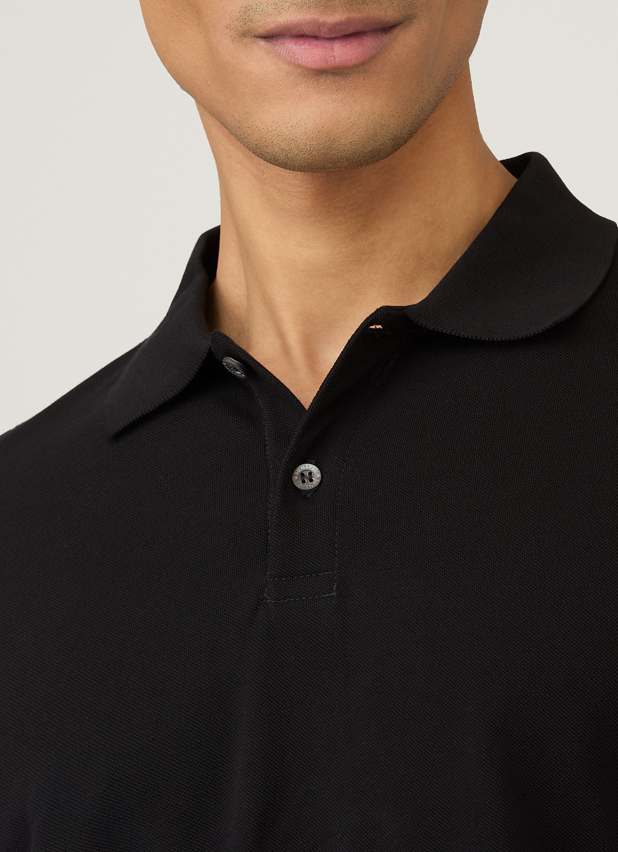 Men's Long Sleeve Piqué Polo Shirt in Black