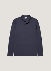 Men's Long Sleeve Piqué Polo Shirt in Navy