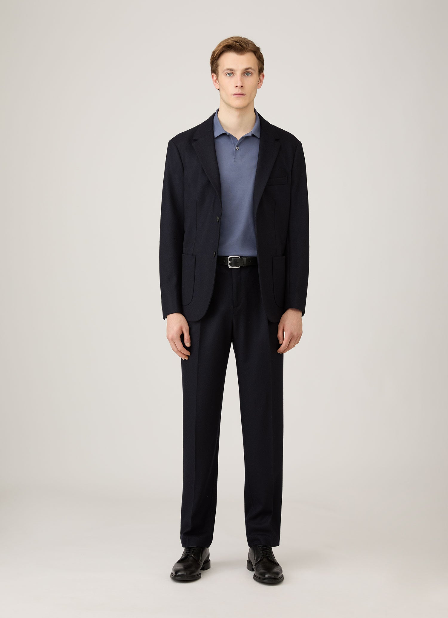 Men's Long Sleeve Piqué Polo Shirt in Selvedge Blue