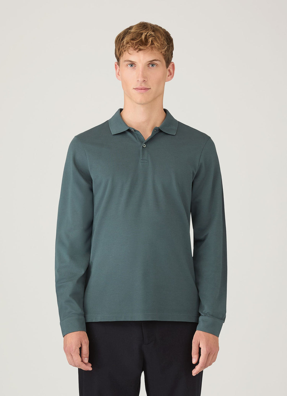 Men's Long Sleeve Piqué Polo Shirt in Dark Petrol