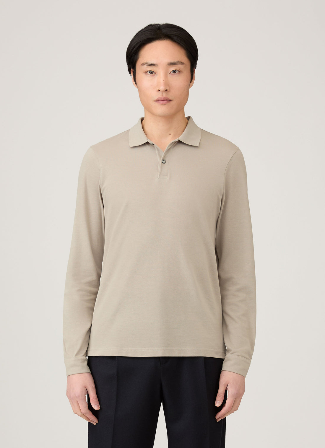 Men's Long Sleeve Piqué Polo Shirt in Fog