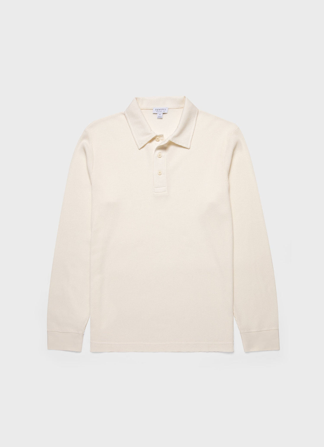 Men's Long Sleeve Waffle Polo Shirt in Ecru