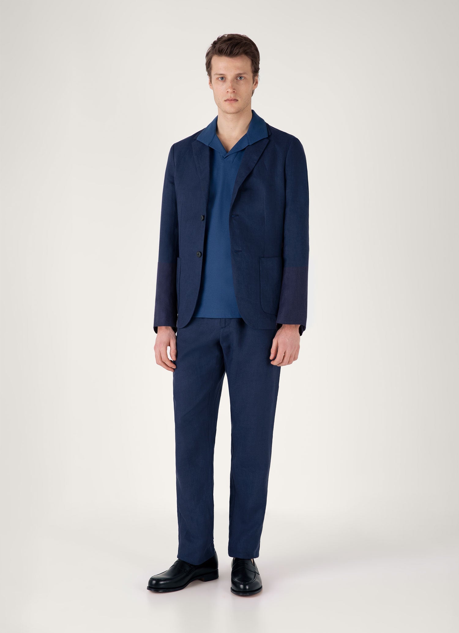 Men's Textured Jersey Polo Shirt in Soft Denim