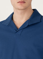 Men's Textured Jersey Polo Shirt in Soft Denim