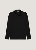 Men's Long Sleeve Ultra-Fine Merino Polo Shirt in Black
