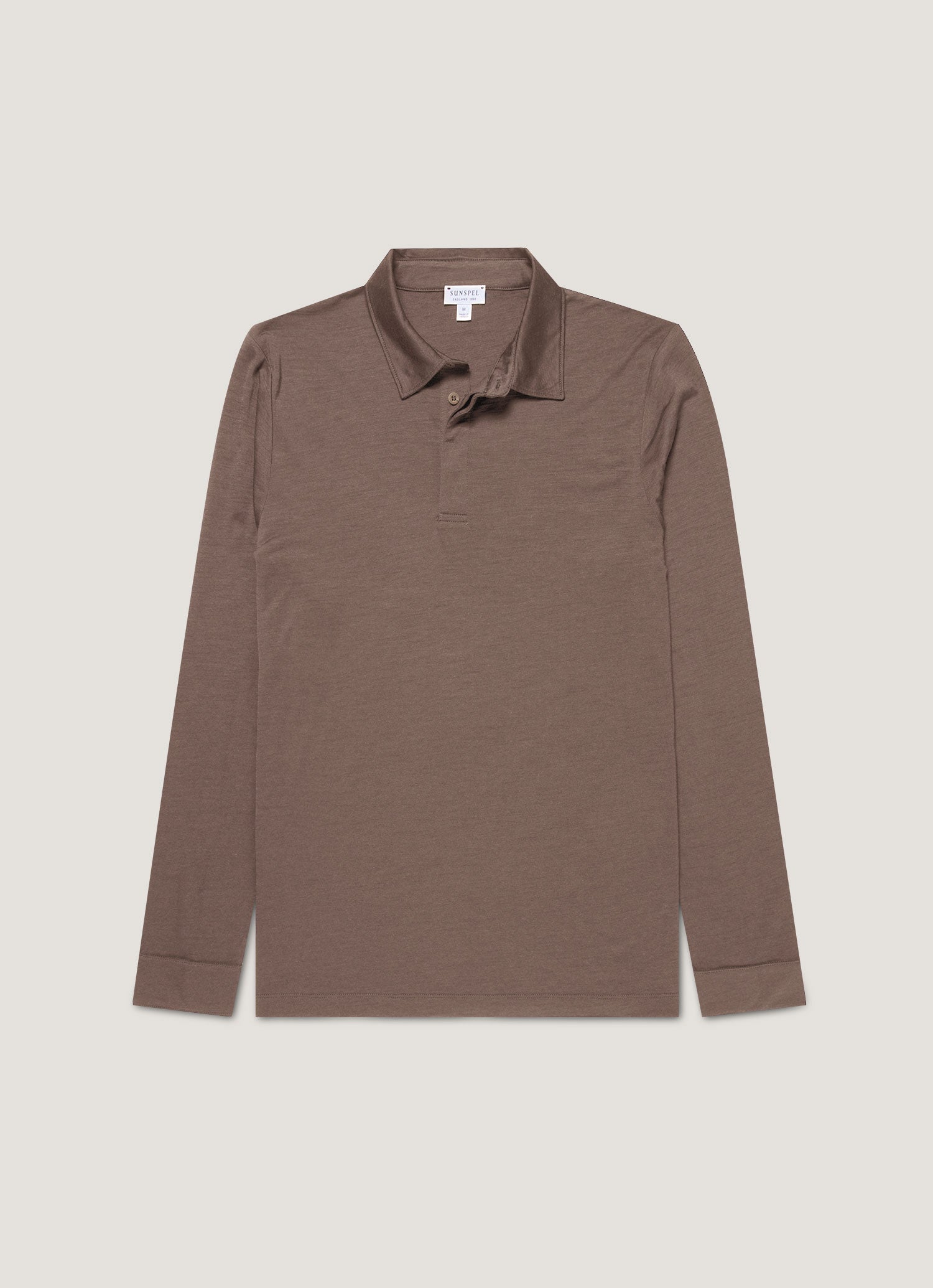 Men's Long Sleeve Ultra-Fine Merino Polo Shirt in Sandstone | Sunspel