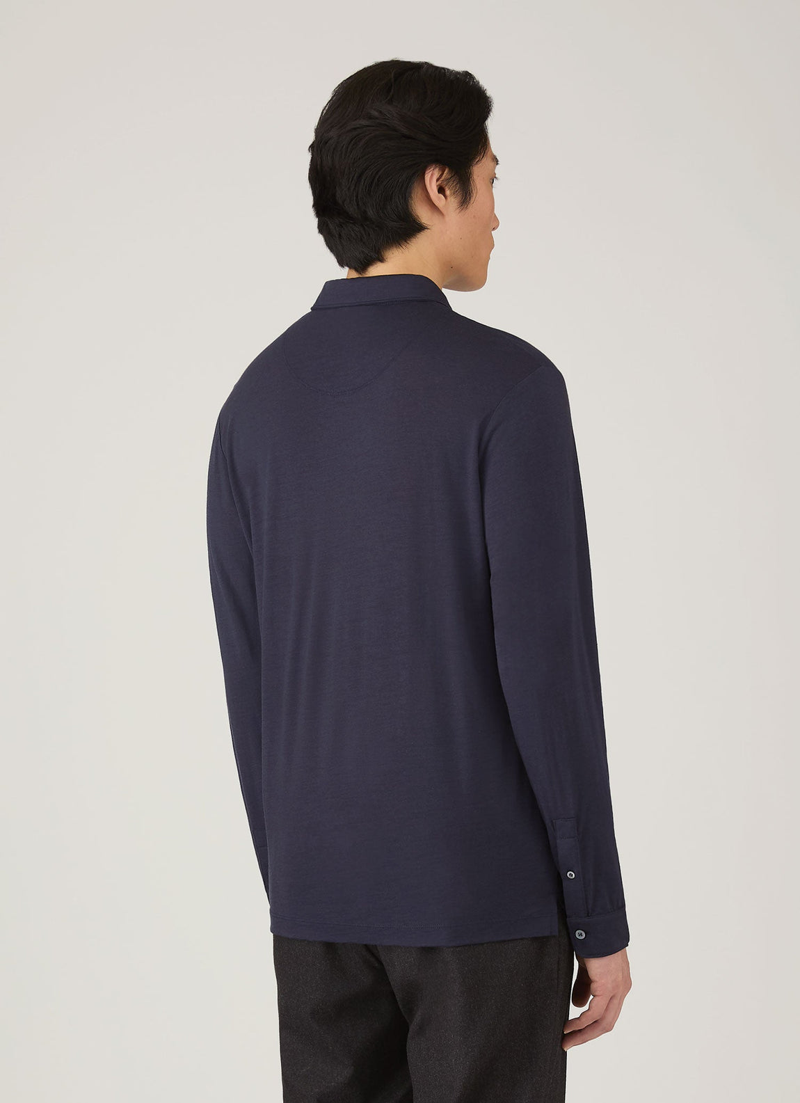 Men's Long Sleeve Ultra-Fine Merino Polo Shirt in Navy