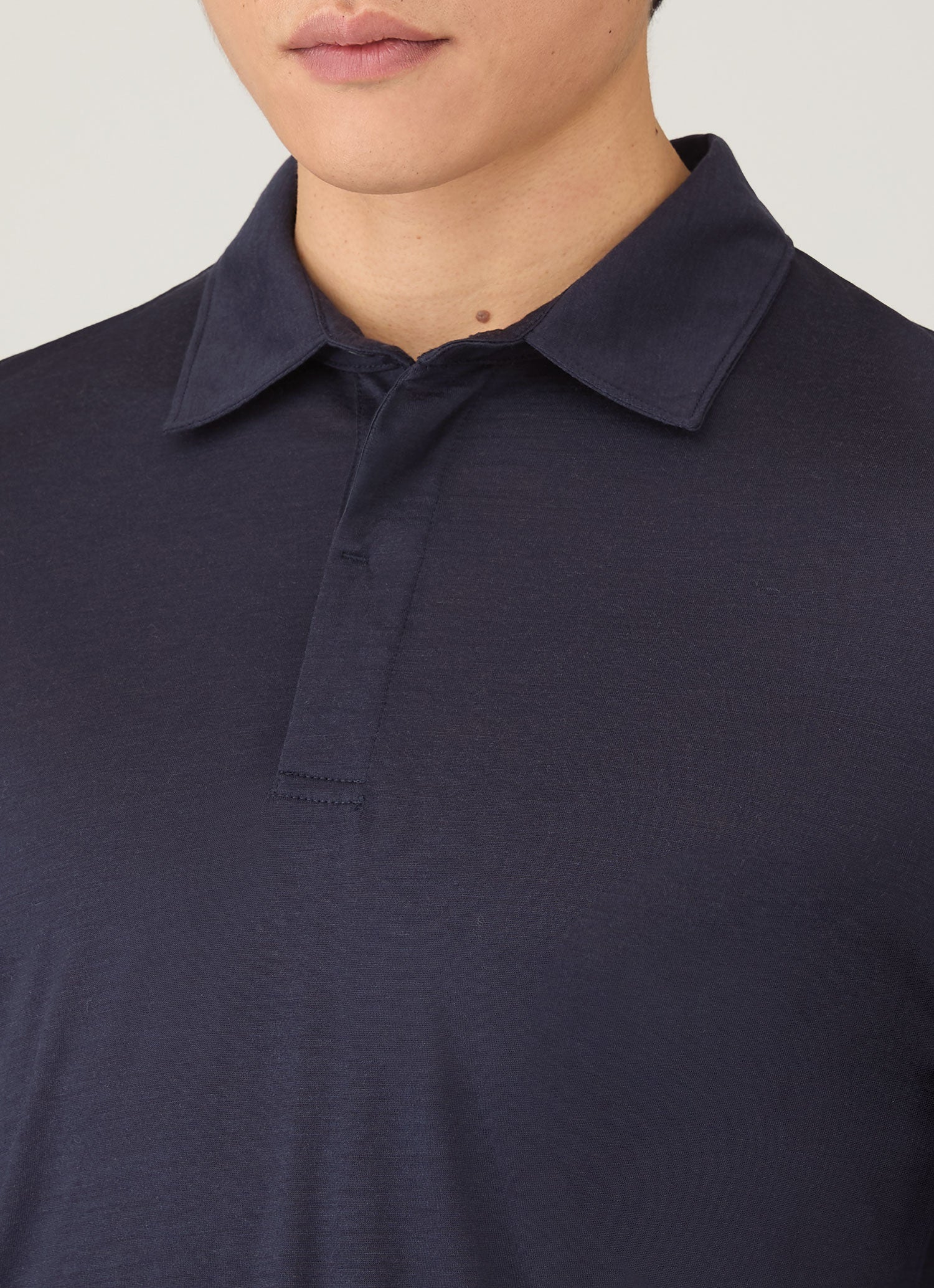 Men's Long Sleeve Ultra-Fine Merino Polo Shirt in Navy