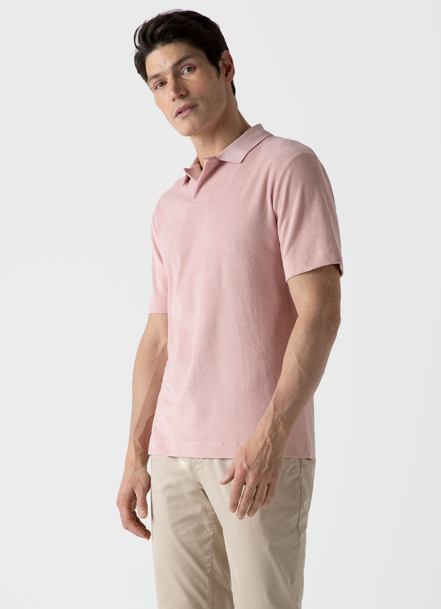 Men's Towelling Polo Shirt in Shell Pink