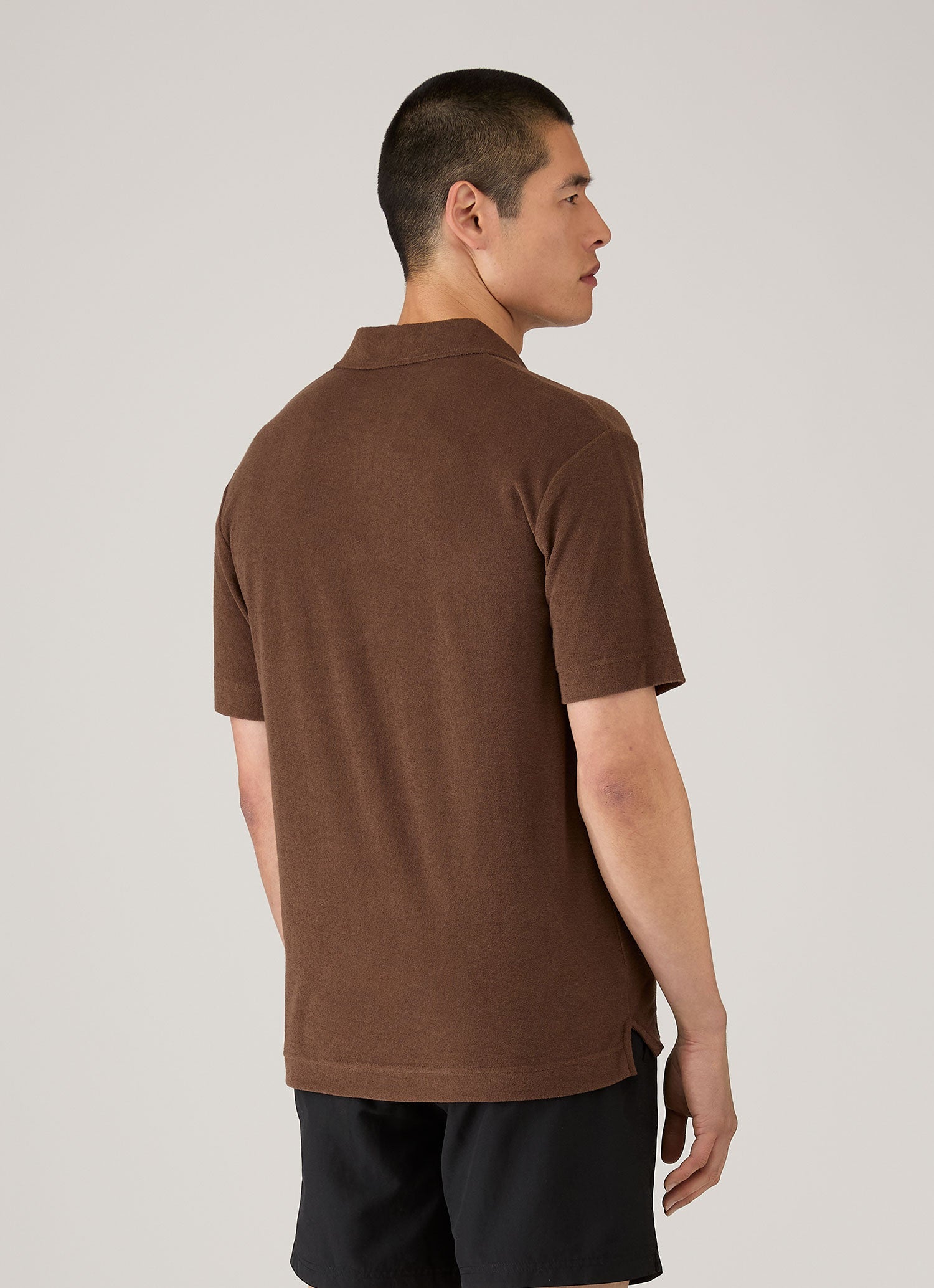 Men's Towelling Polo Shirt in Dark Walnut