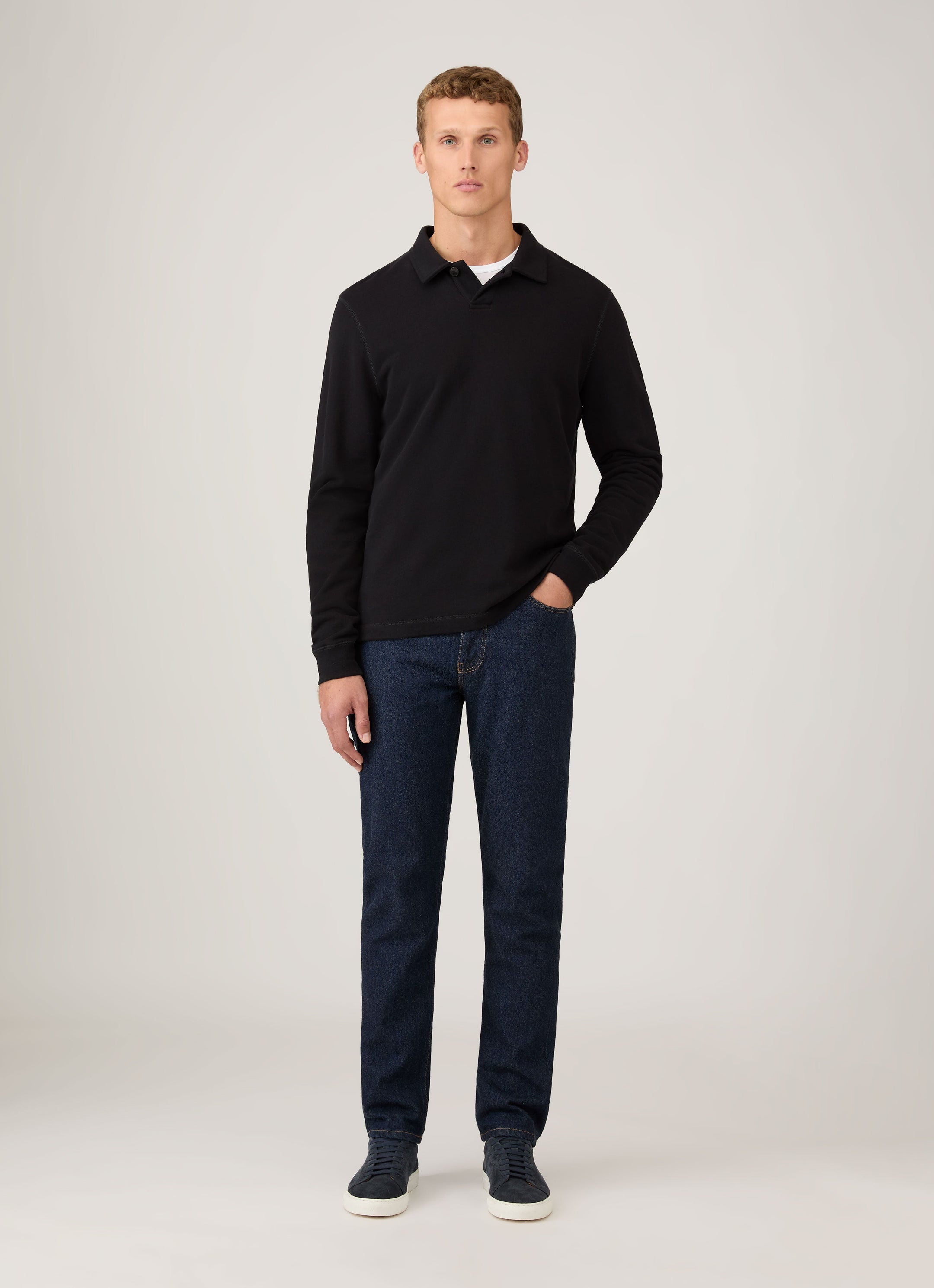 Men's Loopback Polo Sweatshirt in Black