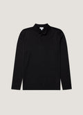 Men's Long Sleeve Sea Island Cotton Knit Polo Shirt in Black