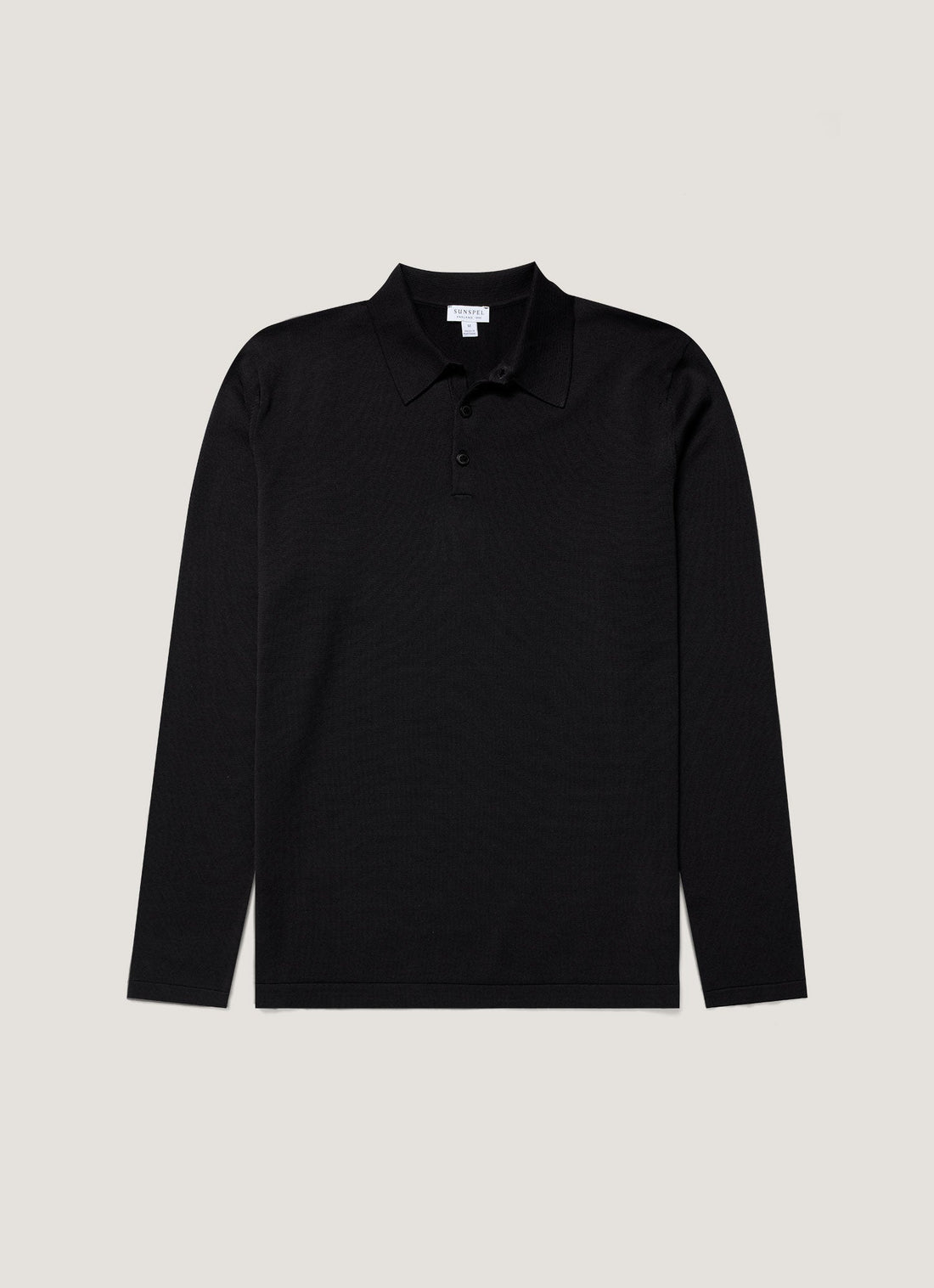 Men's Long Sleeve Sea Island Cotton Knit Polo Shirt in Black