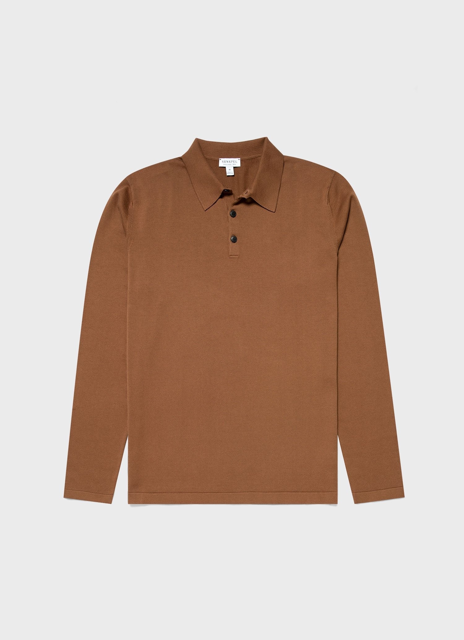 Men's Long Sleeve Sea Island Cotton Knit Polo Shirt in Gingerbread