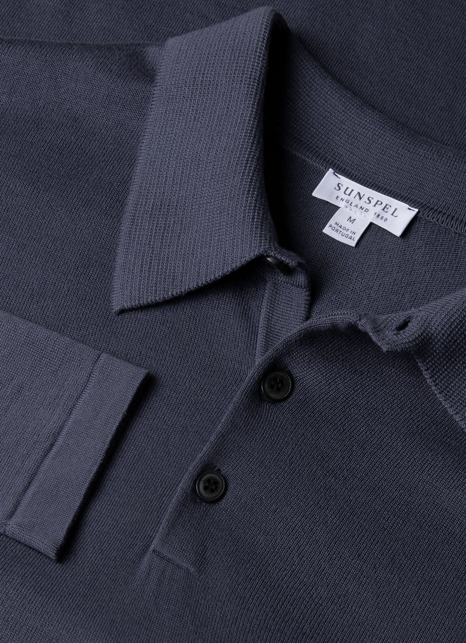 Men's Long Sleeve Sea Island Cotton Knit Polo Shirt in Slate Blue