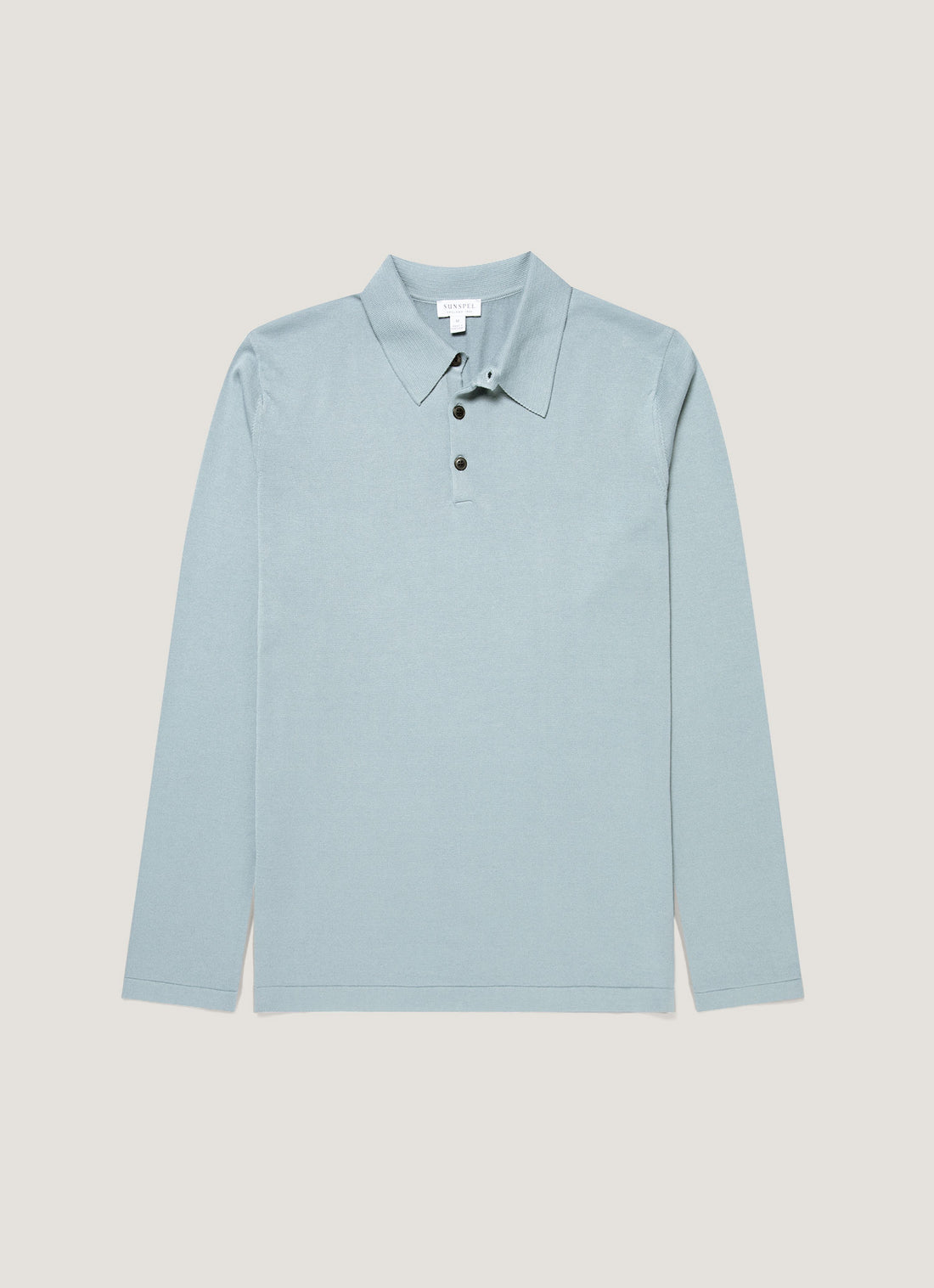 Men's Long Sleeve Sea Island Cotton Knit Polo Shirt in Stone Blue