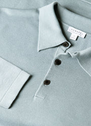 Men's Long Sleeve Sea Island Cotton Knit Polo Shirt in Stone Blue