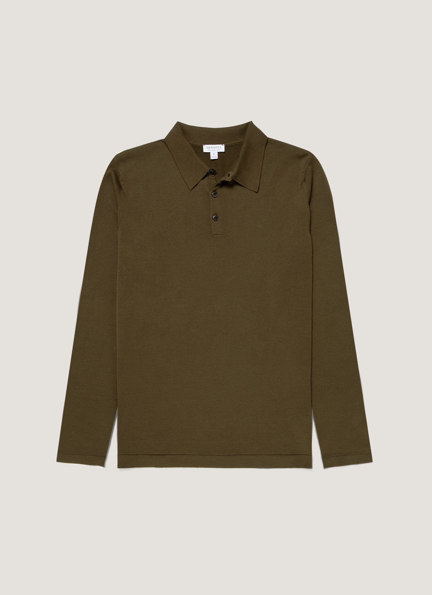 Men's Long Sleeve Sea Island Cotton Knit Polo Shirt in Deep Olive