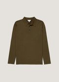 Men's Long Sleeve Sea Island Cotton Knit Polo Shirt in Deep Olive