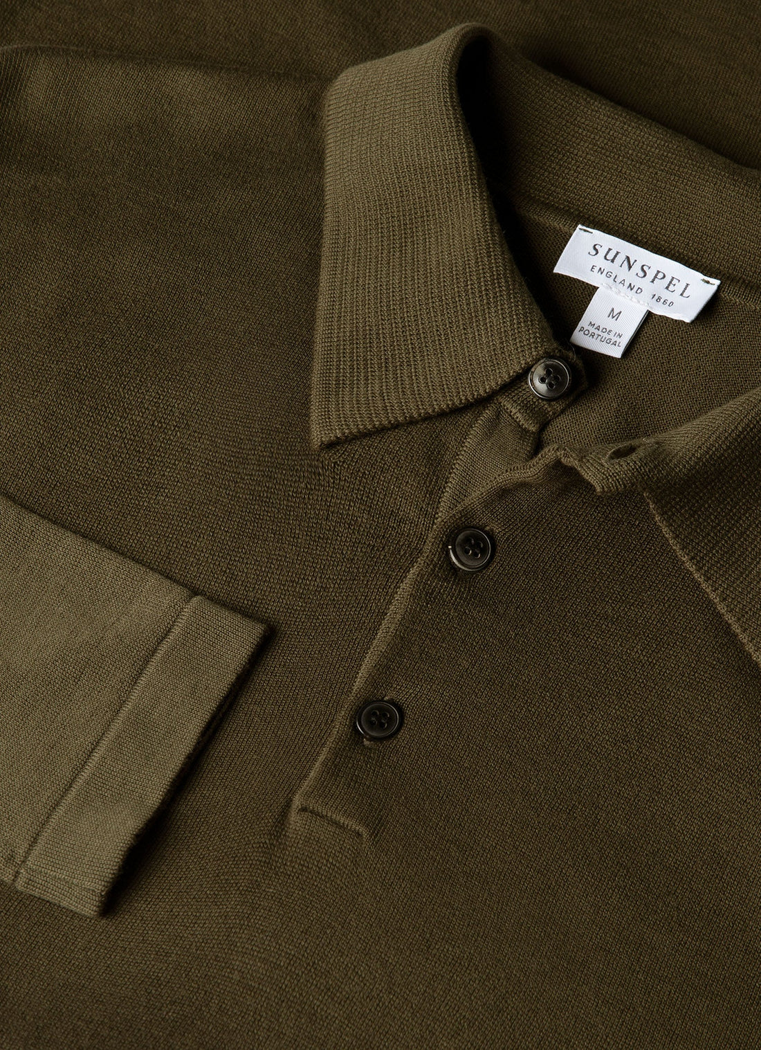 Men's Long Sleeve Sea Island Cotton Knit Polo Shirt in Deep Olive