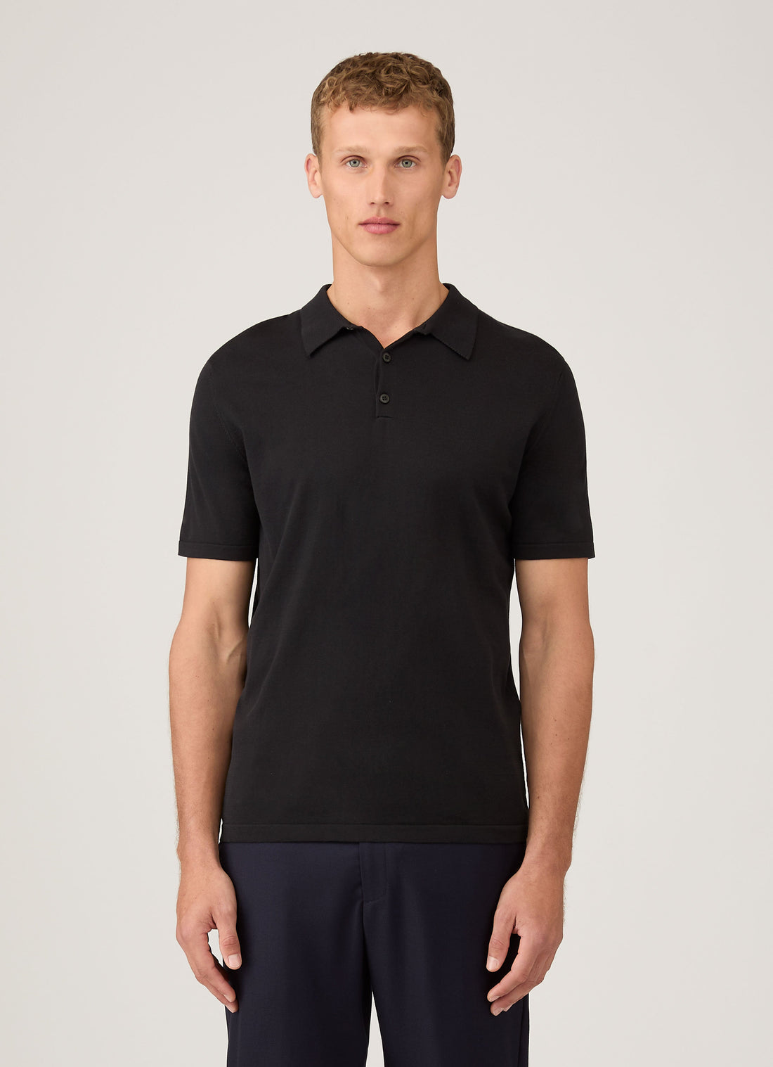 Men's Sea Island Cotton Knit Polo Shirt in Black