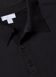Men's Sea Island Cotton Knit Polo Shirt in Black