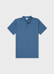 Men's Sea Island Cotton Knit Polo Shirt in Bluestone