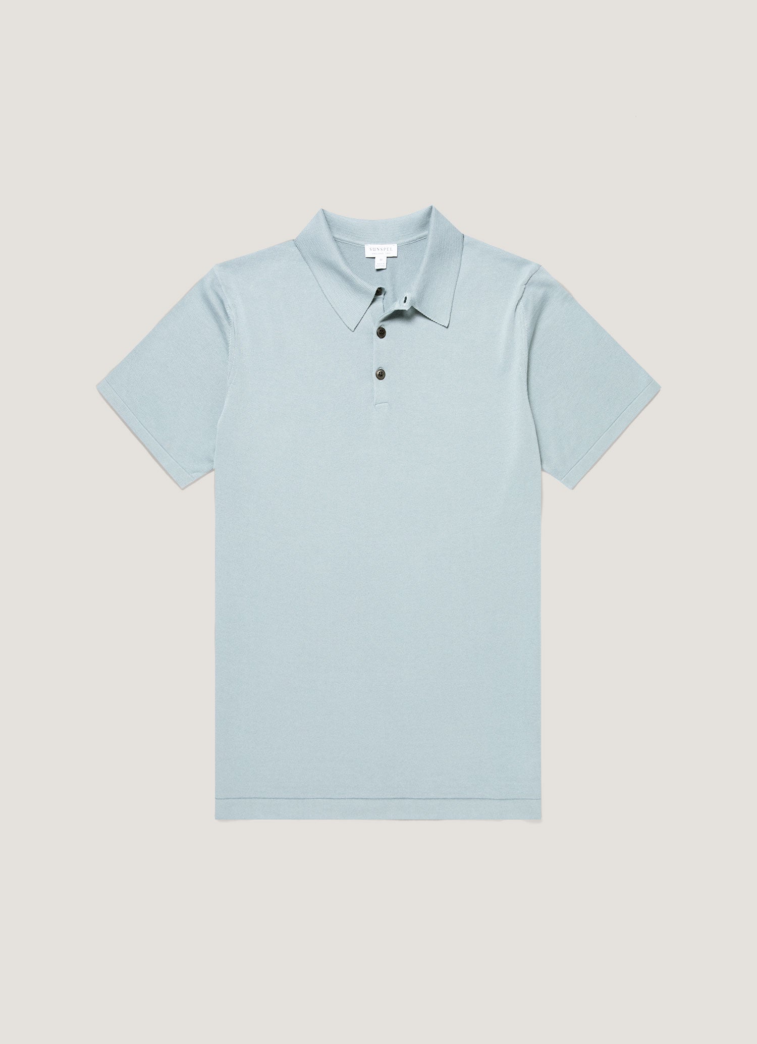 Men's Sea Island Cotton Knit Polo Shirt in Stone Blue