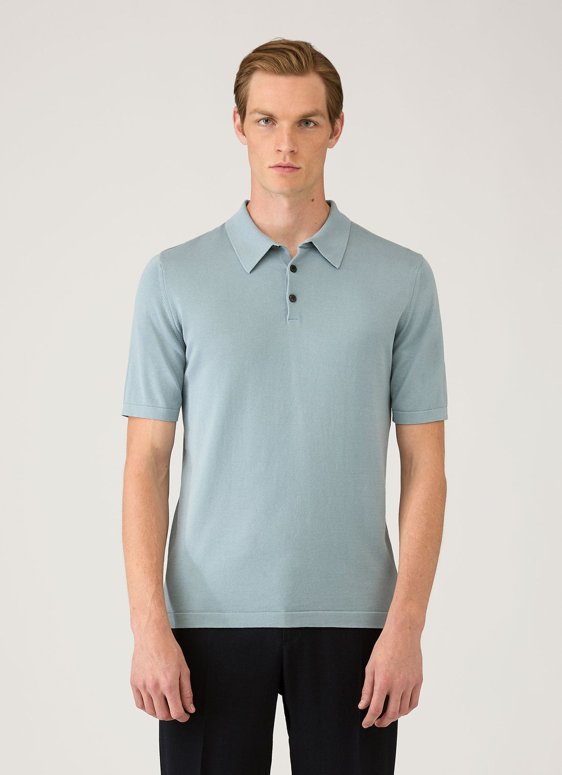 Men's Sea Island Cotton Knit Polo Shirt in Stone Blue