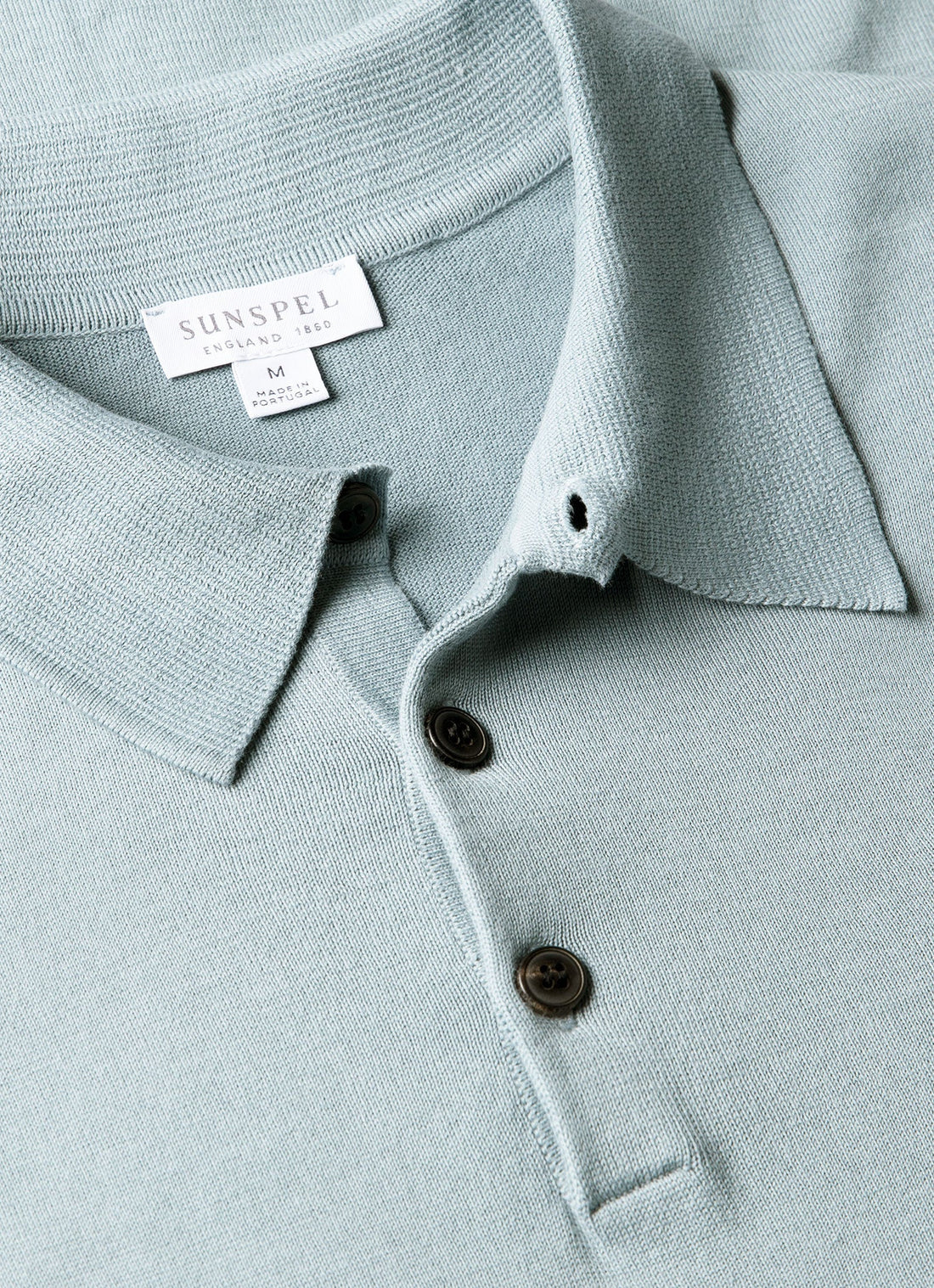 Men's Sea Island Cotton Knit Polo Shirt in Stone Blue