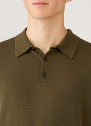 Men's Sea Island Cotton Knit Polo Shirt in Deep Olive