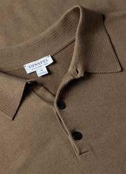 Men's Sea Island Cotton Knit Polo Shirt in Dark Stone