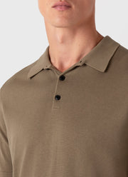 Men's Sea Island Cotton Knit Polo Shirt in Dark Stone