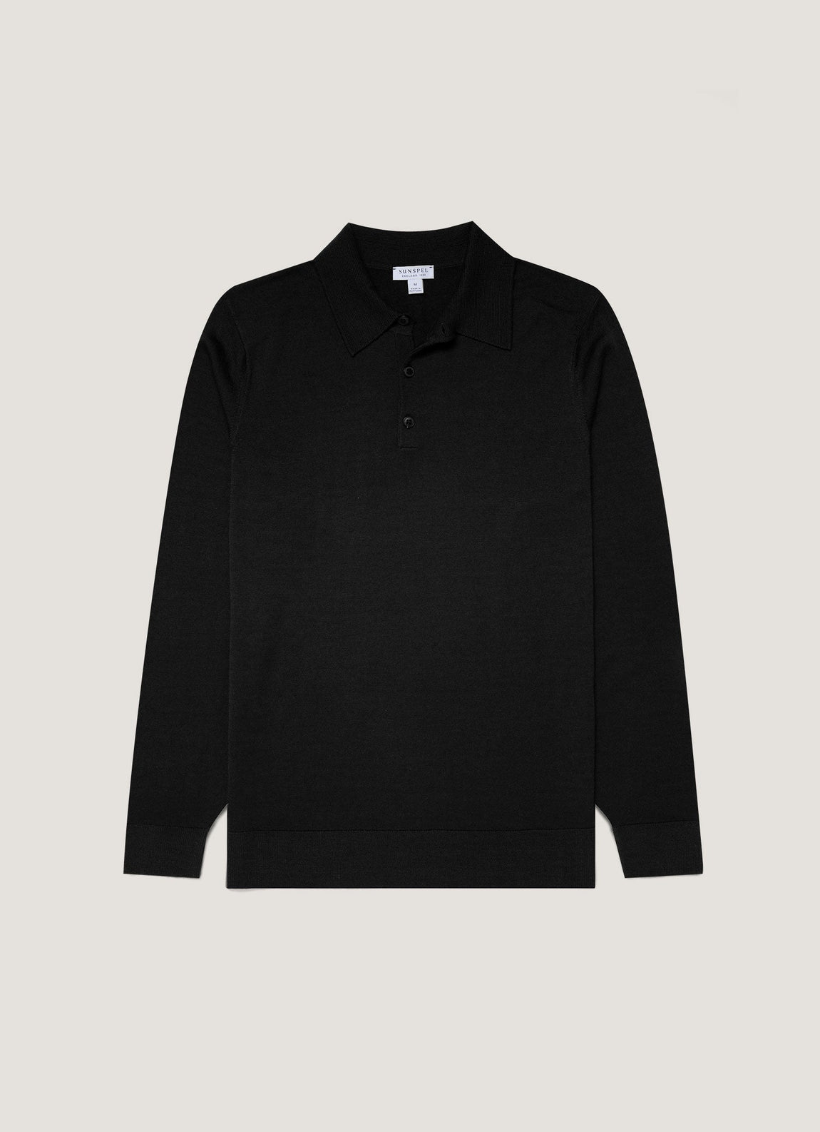Men's Extra-Fine Merino Knitted Polo Shirt in Black