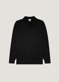 Men's Extra-Fine Merino Knitted Polo Shirt in Black