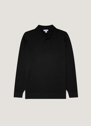 Men's Extra-Fine Merino Knitted Polo Shirt in Black
